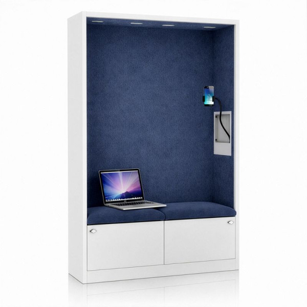 Jan Nowak Schrank mit Sitzfläche und Ruhezone SALLY MentalBox 1850 x 1150 x 400 mm, Weiß, Dunkelblau, 2082