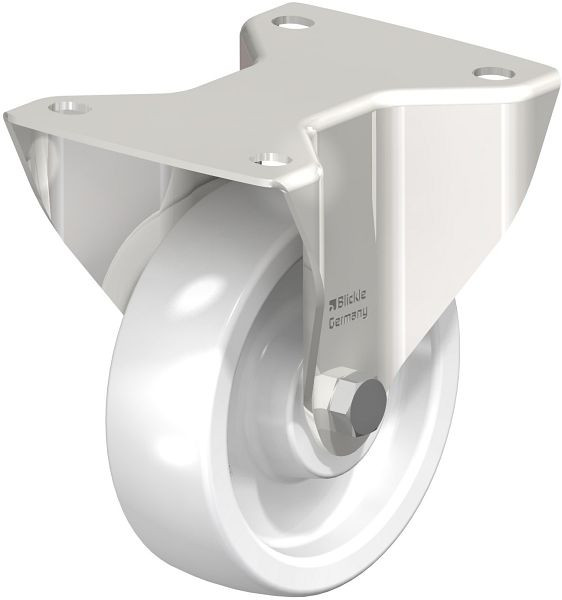 Blickle BKX-SPO 125G-3 Edelstahl-Schwerlast-Bockrolle mit Anschraubplatte, Polyamid, Weiß, 754142