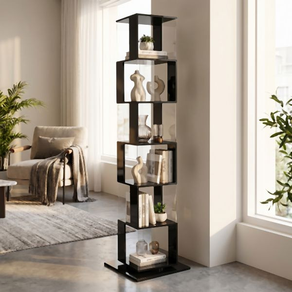 HOME NATURE WOHNKONZEPT Bücherregal/Eckregal mit 6 Ebenen, 189,5x50x50cm, Schwarz, YQ0303
