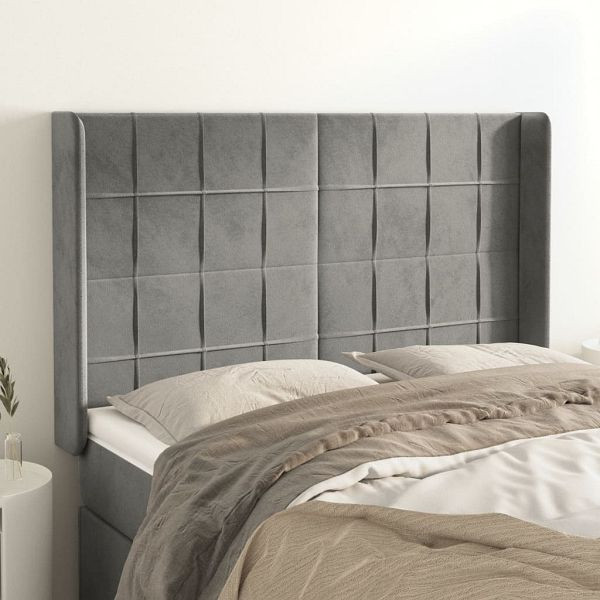 vidaXL Kopfteil mit Ohren Hellgrau 147x16x118/128 cm Samt, 3119628