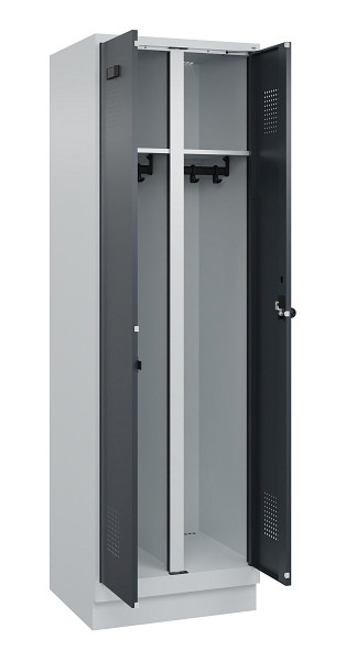 C+P Schwarz-Weiß-Spind Evolo PLUS, mit Sockel, 2 Abteile, 1950x600x500mm, 7035/7, RAL 7016 Anthrazitgrau, Drehriegel, 049022-20 S10012