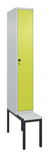 C+P Umkleidespind Classic PLUS, mit untergebauter Sitzbank, 2120x300x815mm, 7035/0024, Drehriegel, 0800507-10 S10042