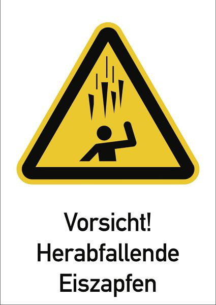 Moedel Vorsicht! Herabfallende Eiszapfen ISO 7010, Kombischild, Aluminium, 262x371 mm, 98971