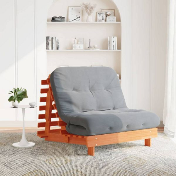 vidaXL Futon Schlafsofa mit Matratze Braun 100x206x11 cm Kiefernholz, 846768