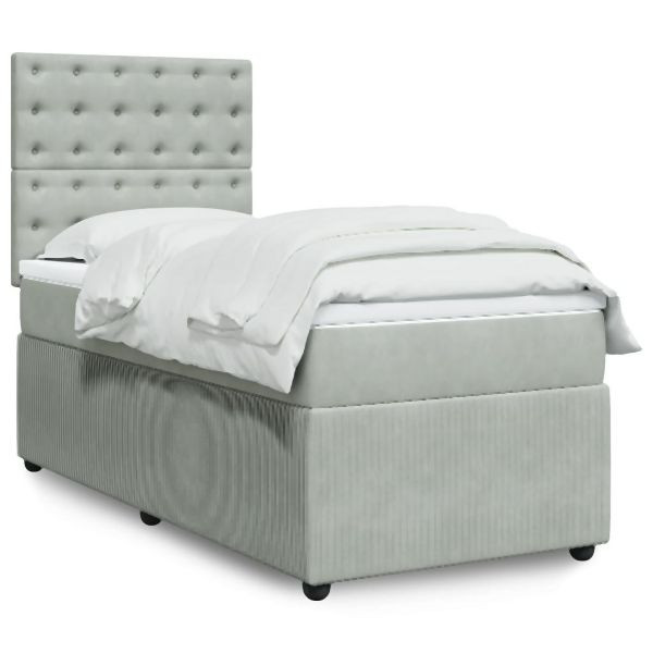 vidaXL Boxspringbett mit Matratze Hellgrau 90x190 cm Samt, 3292226
