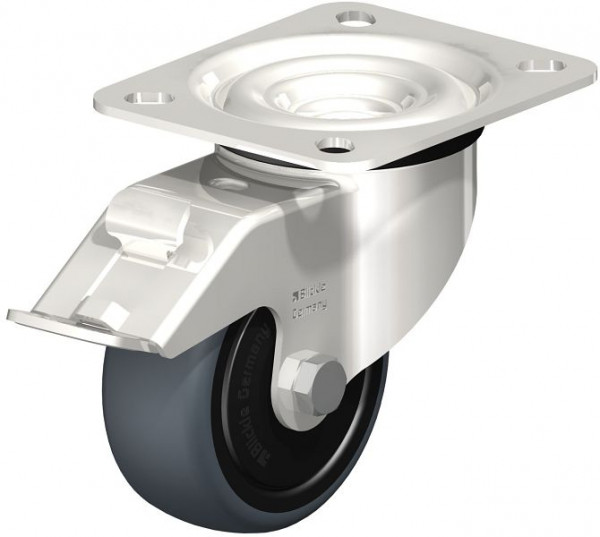 Blickle LEX-TPA 80KD-FI-ELS-FK Edelstahl-Lenkrolle mit Anschraubplatte & Feststeller, Thermoplastisches Gummi-Elastomer, Grau, 853574