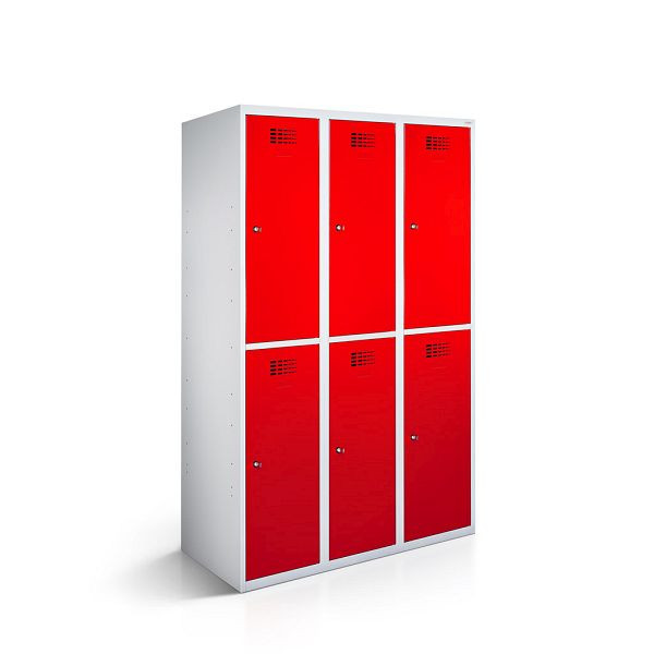 Rotstahl Garderobenschrank, 6 Abteile, Abteilbreite 40 cm, BASIC, kurzer Sockel, Verkehrsrot, 1211-030200-1201112-7035-3020BasicZYL