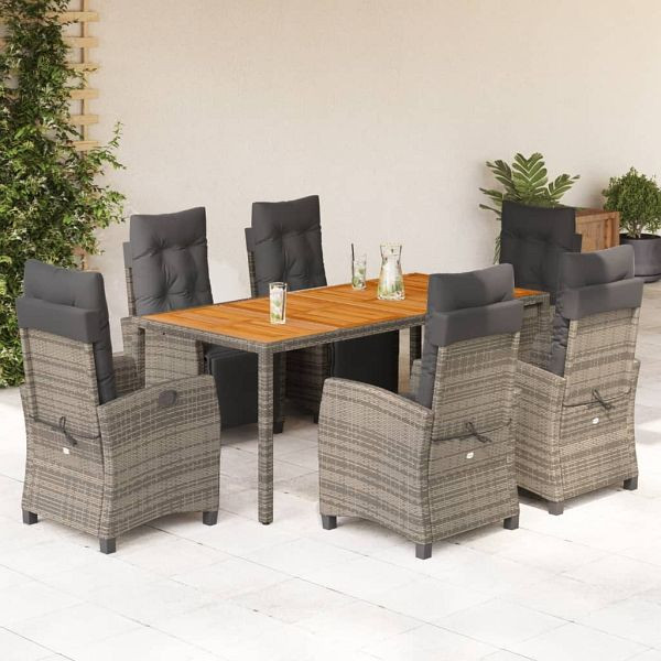 vidaXL 7-teilig Garten-Essgruppe mit Kissen Grau Poly Rattan, 3212916