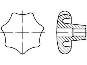 Sterngriffe DIN 6336 Grauguß D 80 M 16 mit Gewinde-Durchloch VE=S (5 Stück)