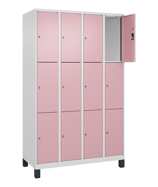 C+P Schließfachschrank Evolo PLUS, mit Füßen, 12 Fächer, 1950x1200x500mm, 9016/3015 Hellrosa, Abteile 4, Abteilbreite 300 mm, 049010-403 S10018