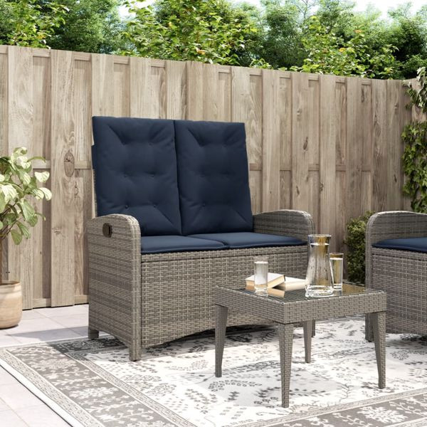 vidaXL Gartenbank Verstellbar mit Kissen Grau Poly Rattan, 368223