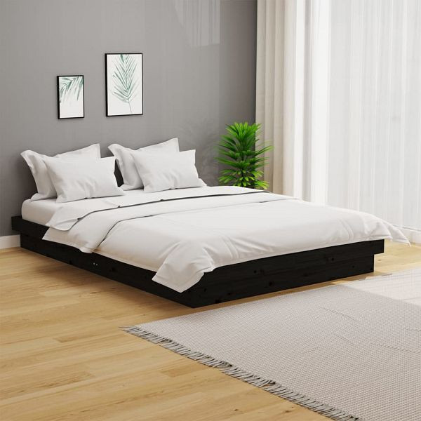 vidaXL Massivholzbett Schwarz 135x190 cm, Kiefernholz, 819951