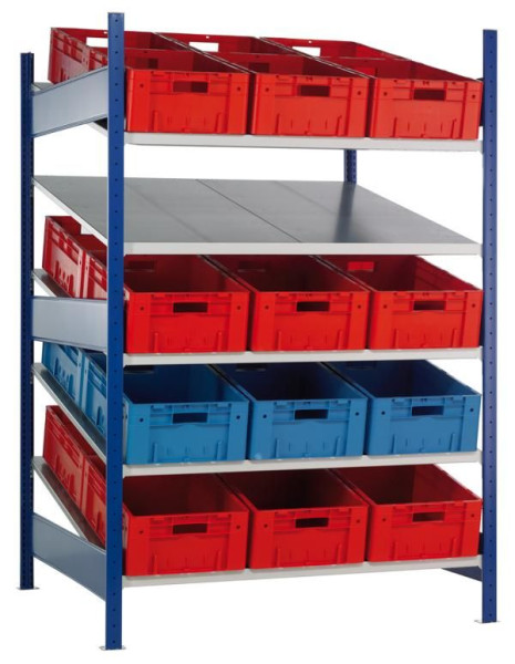 Schulte Anbauregal, Schrägbodenregal XL MULTIplus150, 2000 x 1300 x 1200 mm, RAL 5010 enzianblau/verzinkt, 2x5 Fachböden, 38865
