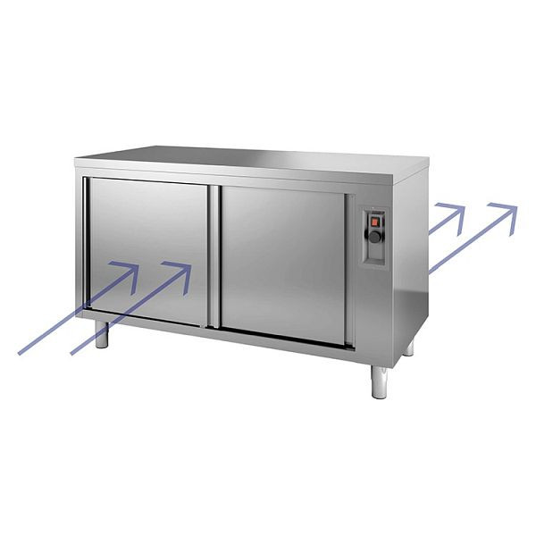 Gastro-Inox Beheizte Durchreiche-Arbeitsschrank aus Edelstahl mit Schiebetüren, 1200(L)x600(T)x880(H)mm, 302.060