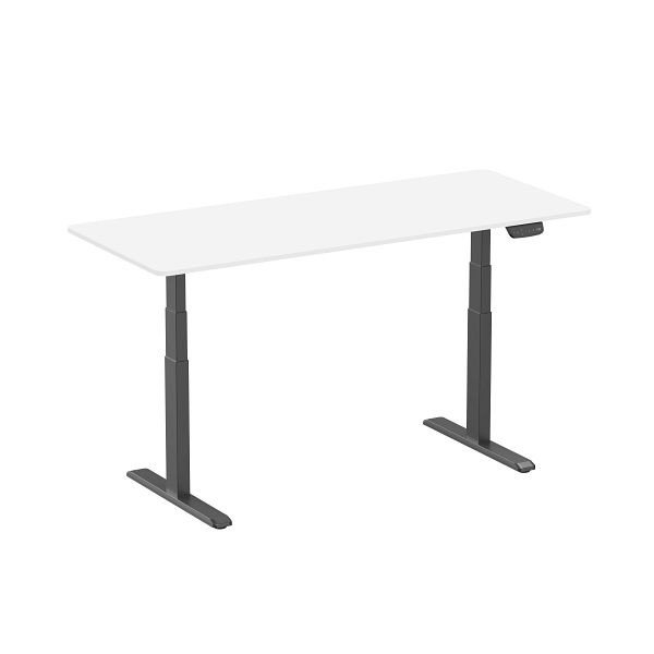 DENIOS Höhenverstellbarer Schreibtisch, elektrisch, Stahl/DBS, 1800 x 750 mm, schwarz/weiß, 318593