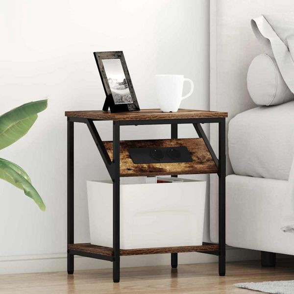 vidaXL Nachttisch 2 pcs Räuchereiche 38 x 30 x 48 cm Holzwerkstoff, 859585