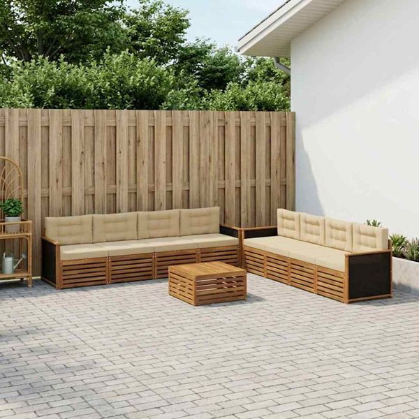 vidaXL Outdoor-Sofagarnitur mit Kissen 9-teilig Natur und Beige Polyester, 3383166