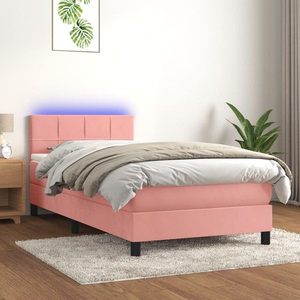 vidaXL Boxspringbett mit Matratze & LED Rosa 80x200 cm Samt, 3134374