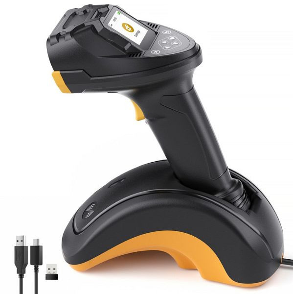 inateck Pro 8SE 2D/1D/QR Wireless Blutooth Handheld Scanner, mit Screen und Smart Base, CMOS CCD Dual Module, 2600 mAh Langzeitbatterie, N6001_black