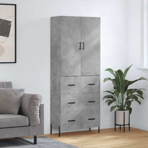 vidaXL Highboard Betongrau 69,5x34x180 cm Holzwerkstoff, 3195855