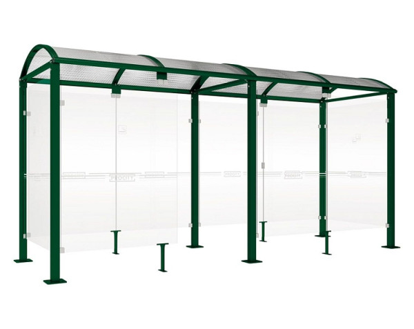 Procity Raucherunterstand Klassik "M" - Tiefe 1560 mm, Farbe RAL 6005, Maße: Breite 5000 x Höhe 2547 x Tiefe 1666 mm, 529371.6005