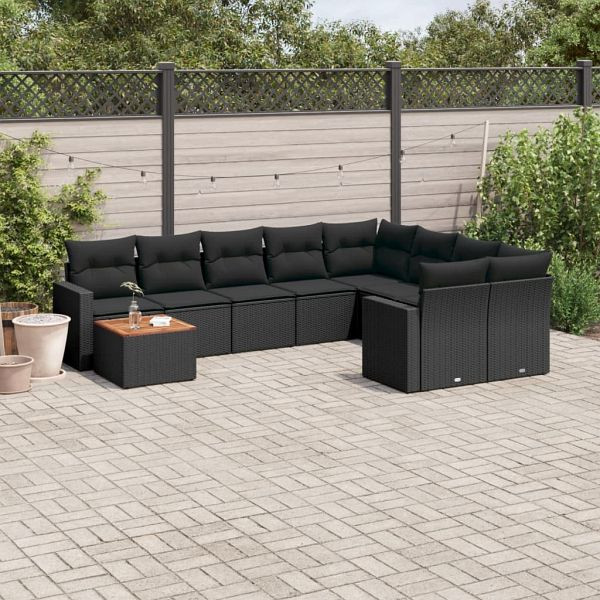 vidaXL 10-teilig Garten-Sofagarnitur mit Kissen Schwarz Poly Rattan, 3256615