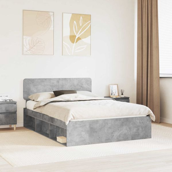 vidaXL Bettrahmen mit Kopfteil Beton 140 x 190 cm Massives Kiefernholz, 3412081