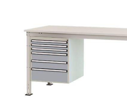 Manuflex Gehäuse-Unterbau Stationär, Nutzhöhe 500 mm mit 6 Schubfächer, für Tischtiefe 800 mm, Alusilber, ZB4912.9006