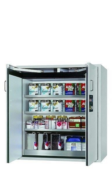 asecos Sicherheitsschrank S-CLASSIC-90, S90.129.120 in lichtgrau RAL 7035 mit 3x Fachboden (Edelstahl), 30121-001-30161