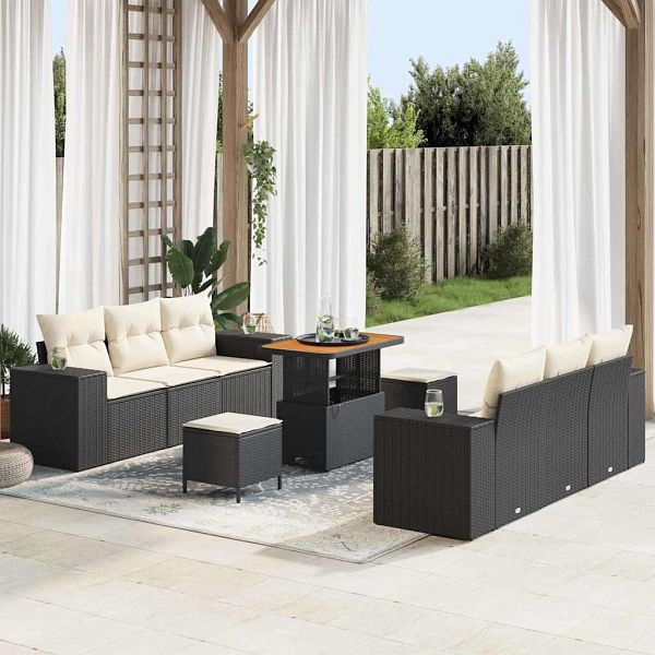 vidaXL Garten-Sofa-Set mit Speicher 9-teilig Schwarz Poly-Rattan, 3361960