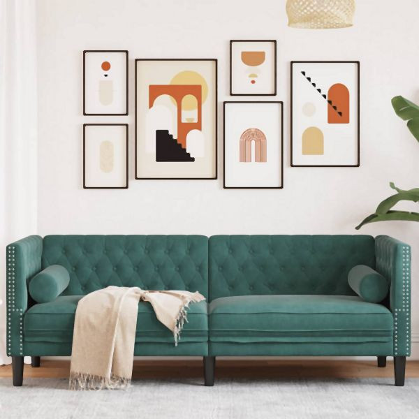 vidaXL Chesterfield-Sofa mit Nackenrollen 3-Sitzer Dunkelgrün Samt, 372695