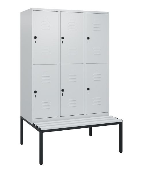 C+P Doppelstöckiger Spind Classic PLUS, 3 Abteile, 1950x1200x815mm, 7035/7035, Drehriegel, mit untergebauter Sitzbank, 0803505-32 S10069
