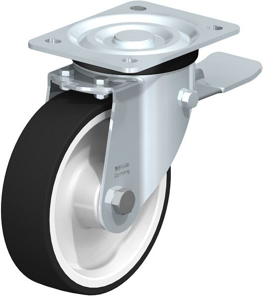 Blickle L-POTH 160G-ST Stahlblech-Lenkrolle, mittelschwere Ausführung, mit Anschraubplatte & Feststeller, Thermoplastisches Polyurethan, Grau, 742504