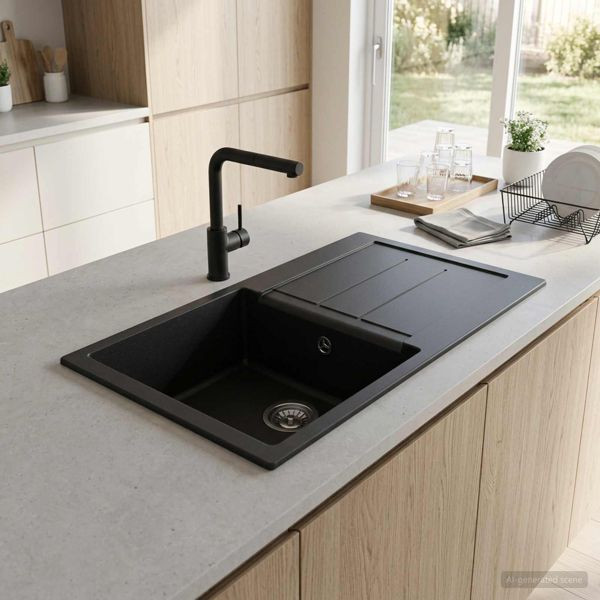 vidaXL Küchenspüle Einbecken Granit 78 x 50 x 20 cm Graphit, 42053757