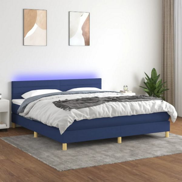 vidaXL Boxspringbett mit Matratze & LED Blau 160x200 cm Stoff, 3133811
