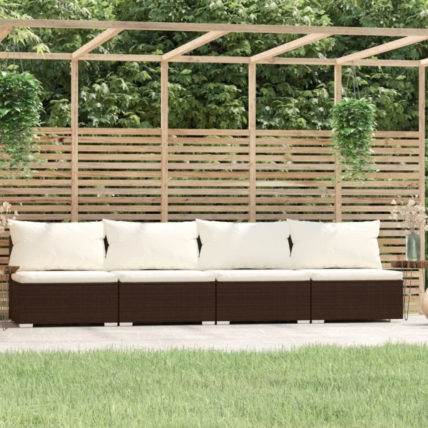 vidaXL 4-Sitzer-Sofa mit Kissen Braun Poly Rattan, 317508