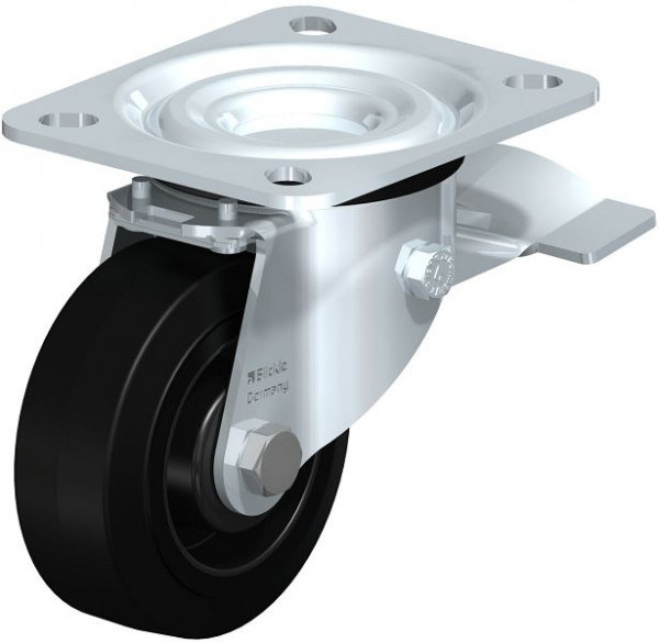 Blickle L-POEV 80XR-ST Stahlblech-Lenkrolle, mittelschwere Ausführung, mit Anschraubplatte & Feststeller, Elastik-Vollgummi, Schwarz, 850455