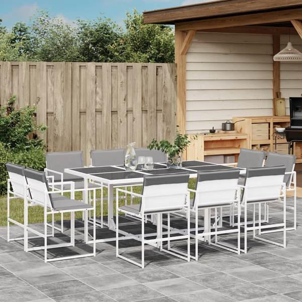 vidaXL 11-tlg. Garten-Essgruppe mit Kissen Weiß Textilene, UV-beständig, 3295094