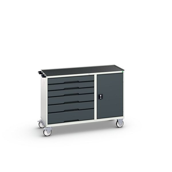 bott verso Montagewagen, mit 6 Schubladen, Tür und Abrollrand, BxTxH: 1300 x 550 x 965 mm, Lichtgrau / Anthrazitgrau, 16927155.19