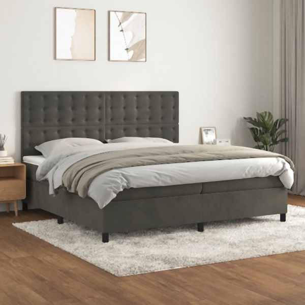 vidaXL Boxspringbett mit Matratze Dunkelgrau 200x200 cm Samt, 3143284