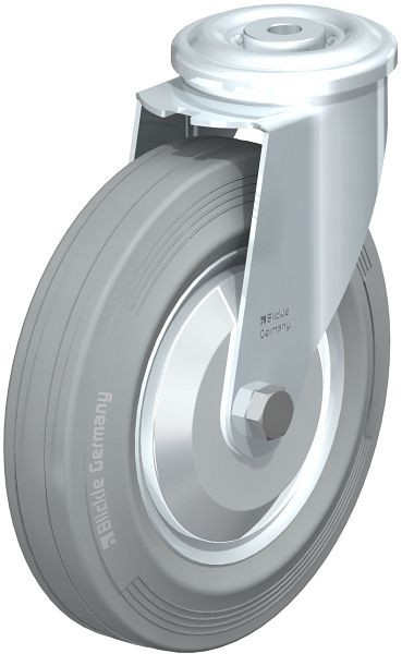 Blickle LER-VE 200R-SG-FA Stahlblech-Lenkrolle mit Rückenloch, Vollgummi, Grau, 749810