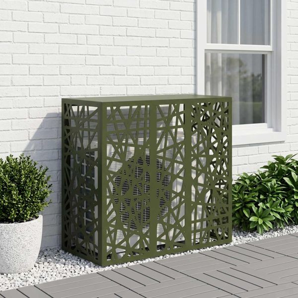 vidaXL Klimaanlagenabdeckung Olivgrün 110 x 50 x 105 cm Stahl, 8014174