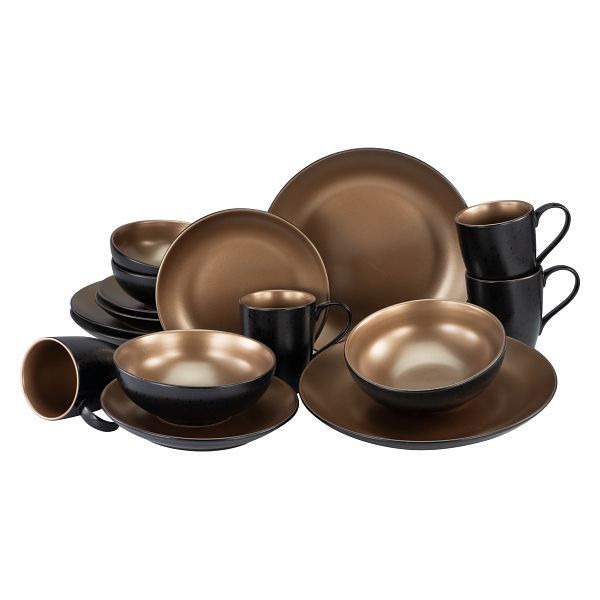 CreaTable Kombiservice Glamour Gold 16-teilig, schwarz/gold, 23598