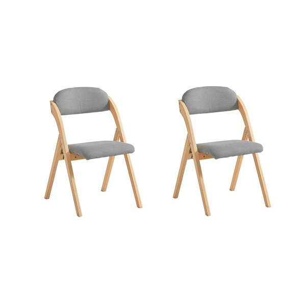 SoBuy klappbarer Holzstuhl 2er-Set gepolsterter Küchensessel - platzsparende Klappstühle aus Buche, Hellgrau, VE: 2 Stück, FST92-NX2