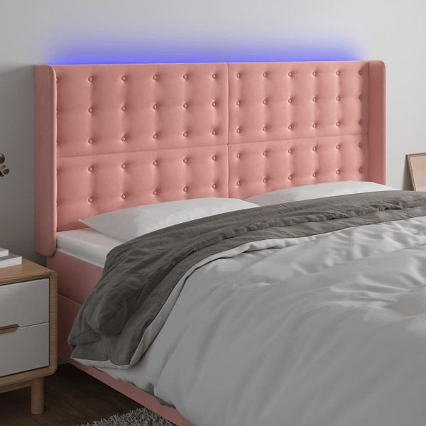 vidaXL LED Kopfteil Rosa 163x16x118/128 cm Samt, 3124541