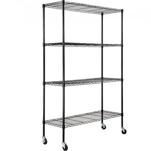 VEVOR Lagerregal mit Rädern, 4-stufig verstellbar, 700 lbs Kapazität, robust, Metall-Organizer, schwarz, 120 x 45 x 188 cm für Küche, YXLZLKHJC18DXZ4I6V0