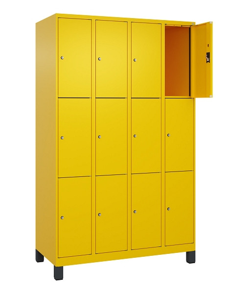 C+P Schließfachschrank Evolo PLUS, mit Füßen, 12 Fächer, 1950x1200x500mm, 1023/1023 Verkehrsgelb, Abteile 4, Abteilbreite 300 mm, 049010-403 S10022