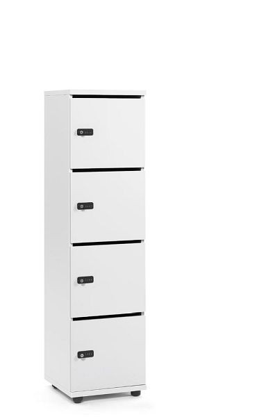 Deskin Schließfachschrank OFFICE-LINE mit 4 Fächern, Korpus und Türen Dekor Weiß, H 1530 x B 400 x T 420 mm, mech. Zahlenschlösser, 289929