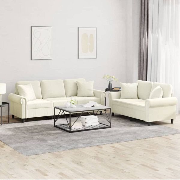 vidaXL 2-teilig Sofagarnitur mit Kissen Creme Samt, 3202278