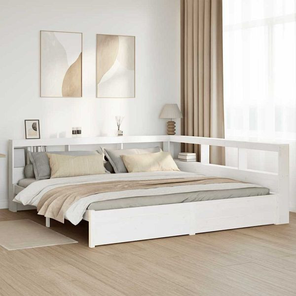 vidaXL Massivholzbett mit Regal ohne Matratze Weiß 200x200 cm Kiefer, 3324345